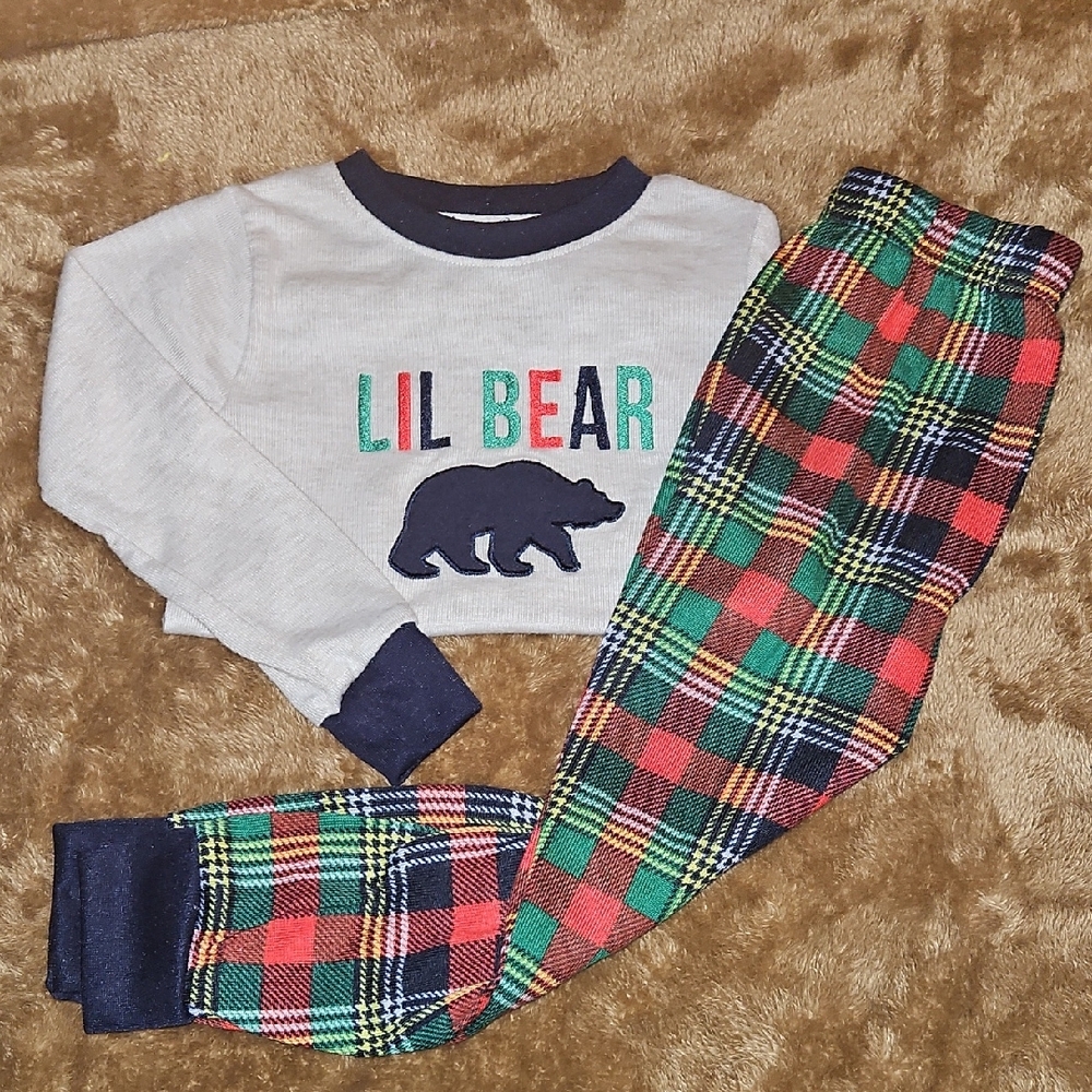 Lil Bear Pajama Set with Plaid Pants